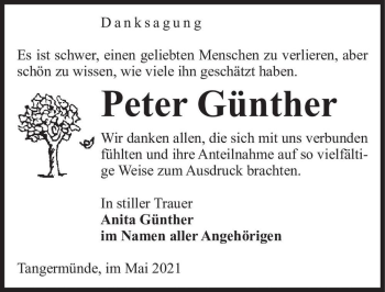 Traueranzeige von Peter Günther  von Magdeburger Volksstimme