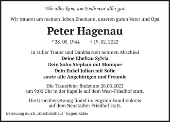 Traueranzeige von Peter Hagenau  von Magdeburger Volksstimme