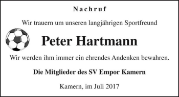 Traueranzeige von Peter Hartmann  von Magdeburger Volksstimme