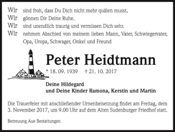 Traueranzeige von Peter Heidtmann  von Magdeburger Volksstimme