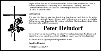 Traueranzeige von Peter Heindorf  von Magdeburger Volksstimme