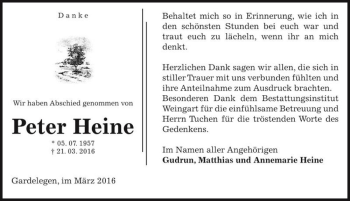 Traueranzeige von Peter Heine  von Magdeburger Volksstimme