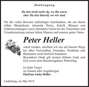 Traueranzeige von Peter Heller  von Magdeburger Volksstimme