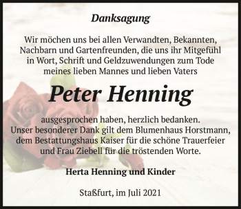 Traueranzeige von Peter Henning  von Magdeburger Volksstimme