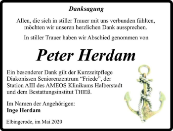 Traueranzeige von Peter Herdam  von Magdeburger Volksstimme