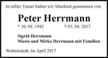 Traueranzeige von Peter Herrmann  von Magdeburger Volksstimme