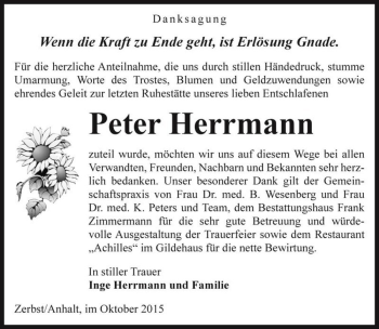 Traueranzeige von Peter Herrmann  von Magdeburger Volksstimme