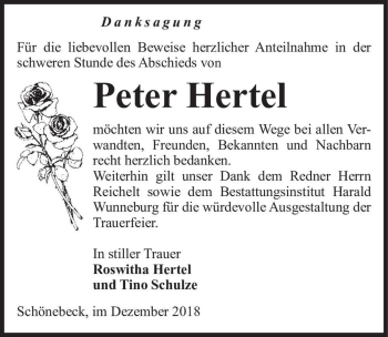 Traueranzeige von Peter Hertel  von Magdeburger Volksstimme