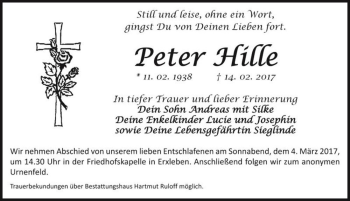 Traueranzeige von Peter Hille  von Magdeburger Volksstimme