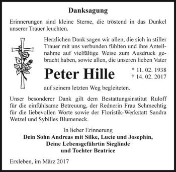Traueranzeige von Peter Hille  von Magdeburger Volksstimme