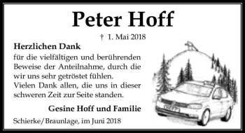 Traueranzeige von Peter Hoff  von Magdeburger Volksstimme