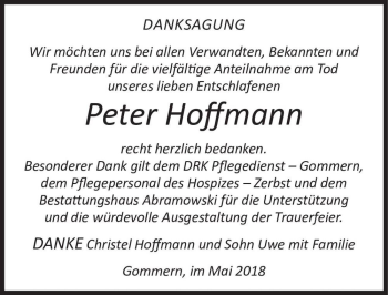 Traueranzeige von Peter Hoffmann  von Magdeburger Volksstimme