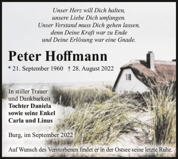 Traueranzeige von Peter Hoffmann  von Magdeburger Volksstimme