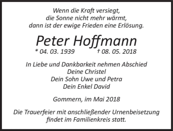 Traueranzeige von Peter Hoffmann  von Magdeburger Volksstimme