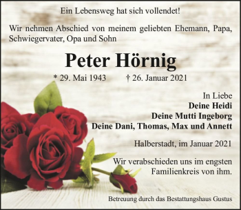 Traueranzeige von Peter Hörnig  von Magdeburger Volksstimme