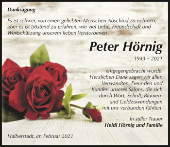 Traueranzeige von Peter Hörnig  von Magdeburger Volksstimme