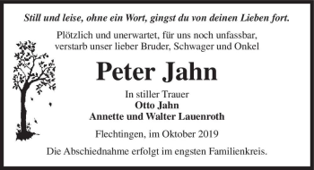 Traueranzeige von Peter Jahn  von Magdeburger Volksstimme