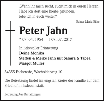 Traueranzeige von Peter Jahn  von Magdeburger Volksstimme