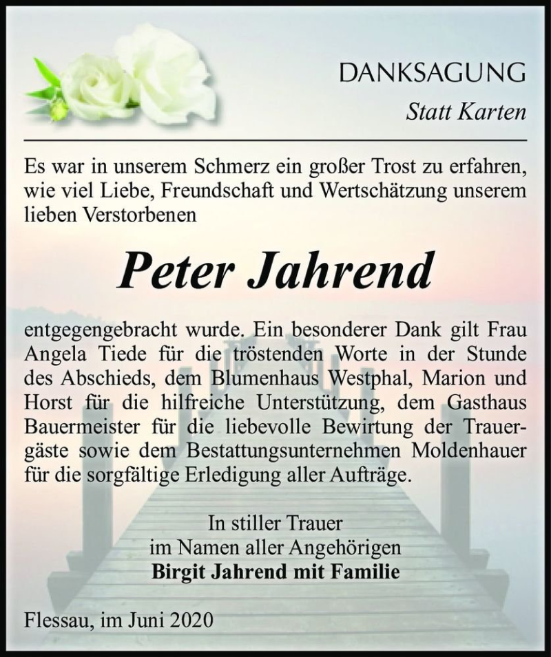  Traueranzeige für Peter Jahrend  vom 27.06.2020 aus Magdeburger Volksstimme