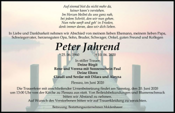 Traueranzeige von Peter Jahrend  von Magdeburger Volksstimme