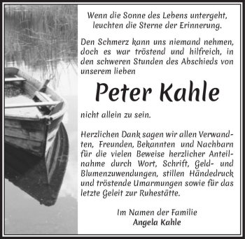 Traueranzeige von Peter Kahle  von Magdeburger Volksstimme
