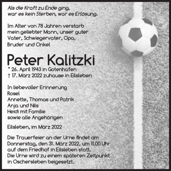 Traueranzeige von Peter Kalitzki  von Magdeburger Volksstimme