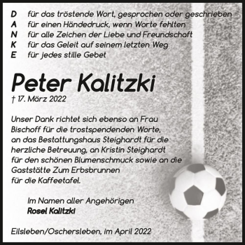 Traueranzeige von Peter Kalitzki  von Magdeburger Volksstimme