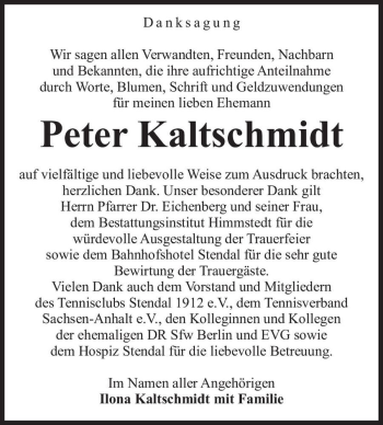 Traueranzeige von Peter Kaltschmidt  von Magdeburger Volksstimme