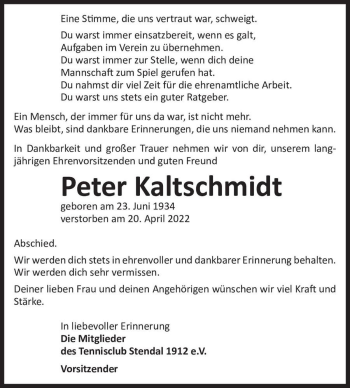 Traueranzeige von Peter Kaltschmidt  von Magdeburger Volksstimme
