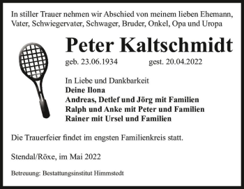 Traueranzeige von Peter Kaltschmidt  von Magdeburger Volksstimme
