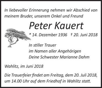 Traueranzeige von Peter Kauert  von Magdeburger Volksstimme