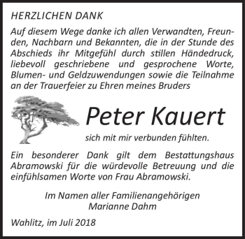 Traueranzeige von Peter Kauert  von Magdeburger Volksstimme