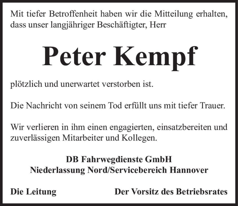  Traueranzeige für Peter Kempf  vom 03.07.2021 aus Magdeburger Volksstimme