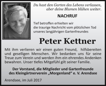 Traueranzeige von Peter Kettner  von Magdeburger Volksstimme