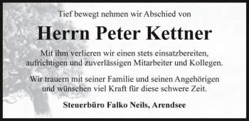 Traueranzeige von Peter Kettner  von Magdeburger Volksstimme