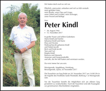 Traueranzeige von Peter Kindl  von Magdeburger Volksstimme