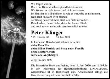 Traueranzeige von Peter Klinger  von Magdeburger Volksstimme