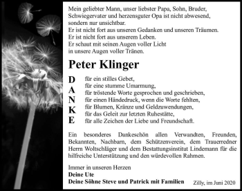 Traueranzeige von Peter Klinger  von Magdeburger Volksstimme