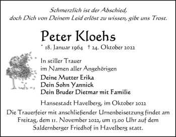 Traueranzeige von Peter Kloehs  von Magdeburger Volksstimme