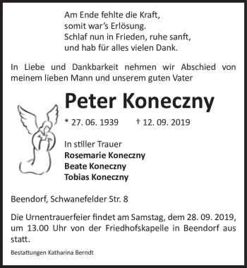 Traueranzeige von Peter Koneczny  von Magdeburger Volksstimme