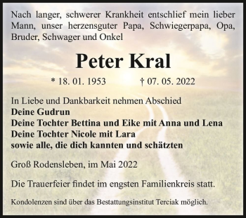 Traueranzeige von Peter Kral  von Magdeburger Volksstimme