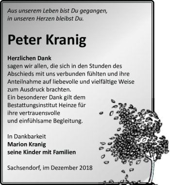 Traueranzeige von Peter Kranig  von Magdeburger Volksstimme