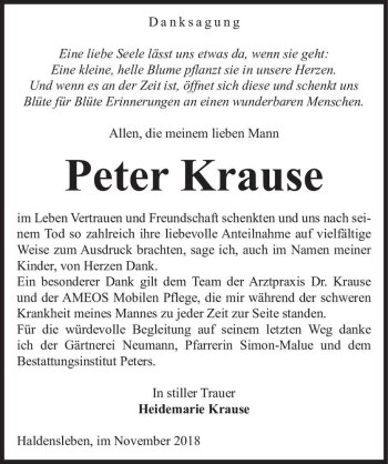 Traueranzeige von Peter Krause  von Magdeburger Volksstimme