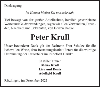 Traueranzeige von Peter Krull  von Magdeburger Volksstimme