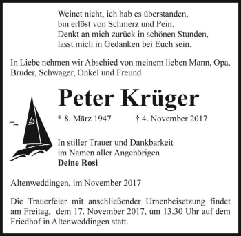 Traueranzeige von Peter Krüger  von Magdeburger Volksstimme