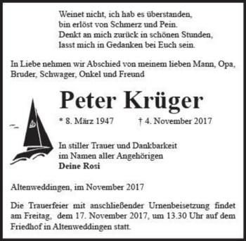 Traueranzeige von Peter Krüger  von Magdeburger Volksstimme