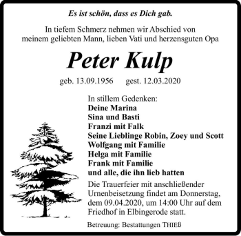 Traueranzeige von Peter Kulp  von Magdeburger Volksstimme