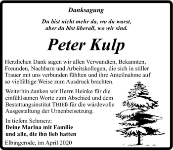 Traueranzeige von Peter Kulp  von Magdeburger Volksstimme