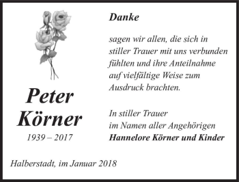Traueranzeige von Peter Körner  von Magdeburger Volksstimme