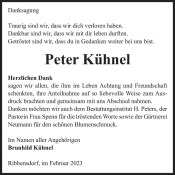 Traueranzeige von Peter Kühnel  von Magdeburger Volksstimme